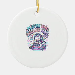 Unicorn Player One Unicorn Mode Retro Style Graphi Ceramic Tree Decoration