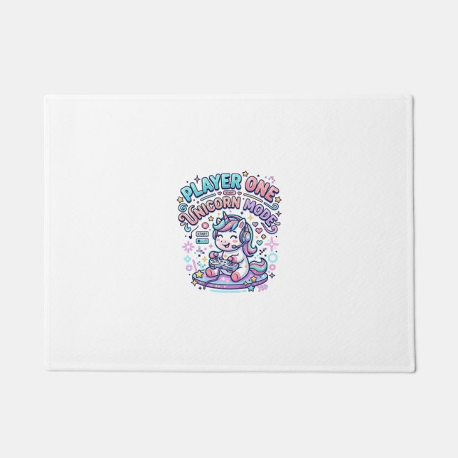 Unicorn Player One Unicorn Mode Retro Style Graphi Doormat (Front)