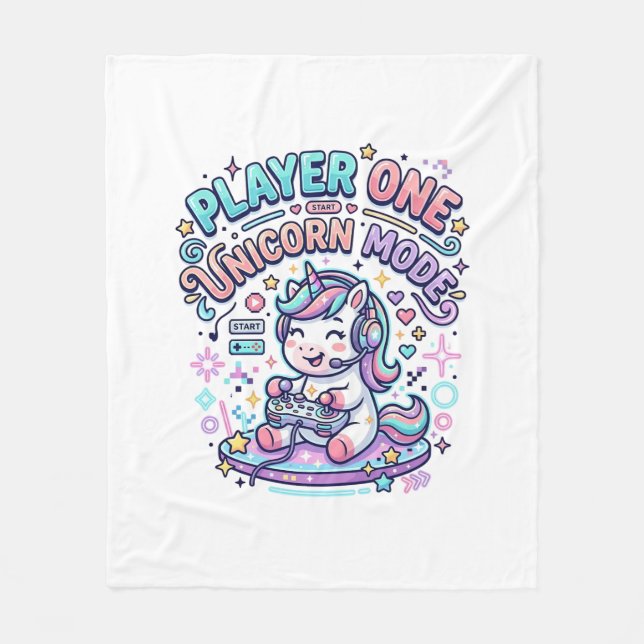 Unicorn Player One Unicorn Mode Retro Style Graphi Fleece Blanket (Front)