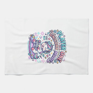 Unicorn Player One Unicorn Mode Retro Style Graphi Tea Towel