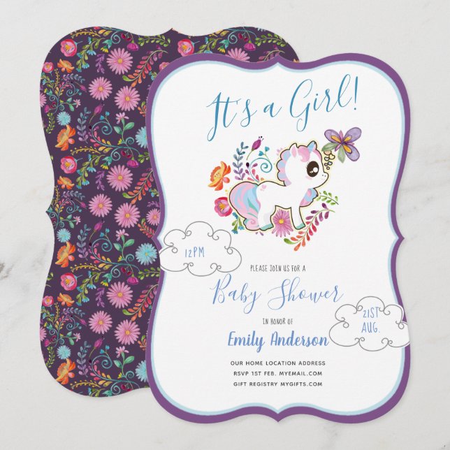 Unicorn Playground - Girl Baby Shower Invitations (Front/Back)