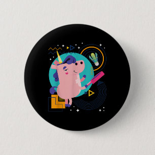 Unicorn Playing Badminton Shuttle Unicorn 6 Cm Round Badge