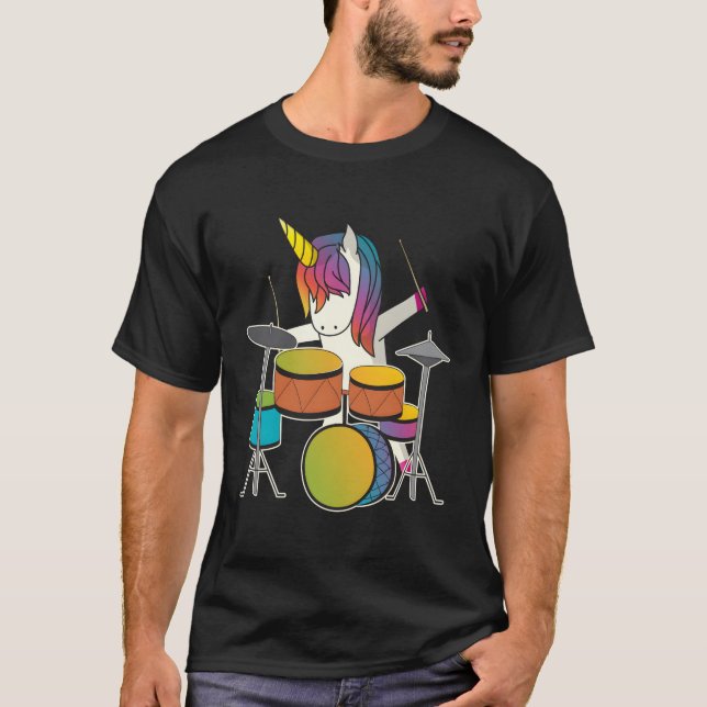 Unicorn Playing Drums Magical Drummer Music Musici T-Shirt (Front)