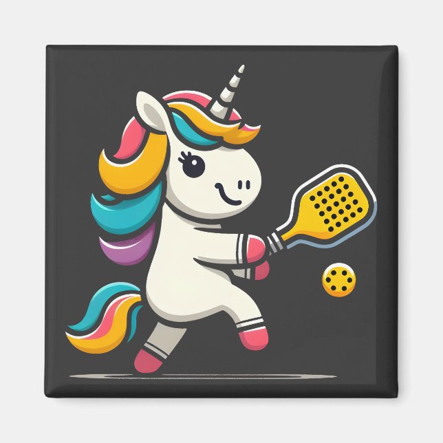 Unicorn Playing Pickleball Player Lover Kids Women Magnet (Front)