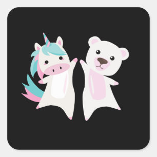 Unicorn Polar Bear Unicorns Pink Cute Square Sticker