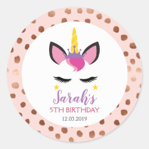 Unicorn polka dot rose gold birthday sticker