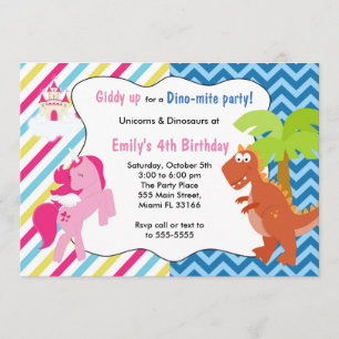 Unicorn Pony Dinosaur Invitation Birthday Party