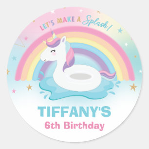Unicorn Pool Birthday Party Rainbow Unicorn Classic Round Sticker