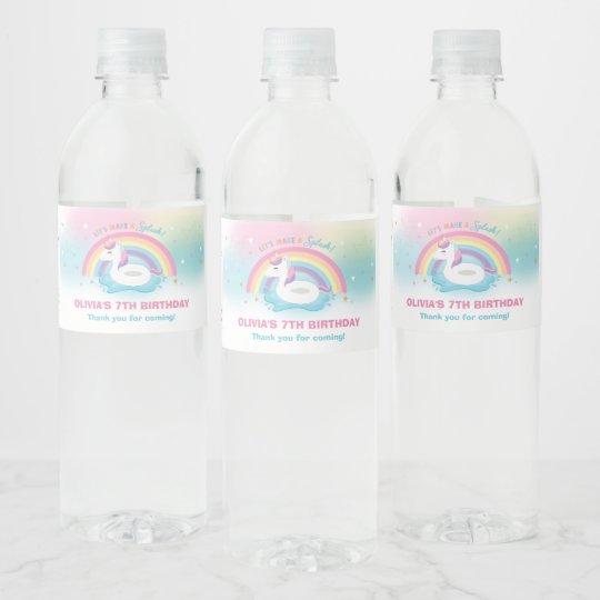 Unicorn Pool Birthday Party Rainbow Unicorn Drink Water Bottle