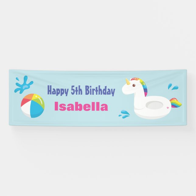 Unicorn Pool Float Summer Birthday Party Banner (Horizontal)