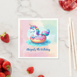 Unicorn Pool Party Birthday  Napkin