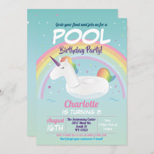 Unicorn Pool Party Birthday Rainbow Beach Float Invitation