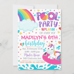 Unicorn Pool Party Invitation   Pool Party Invite