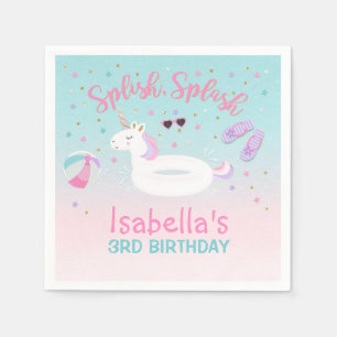 Unicorn Pool Party Napkin Birthday Invitation Pink
