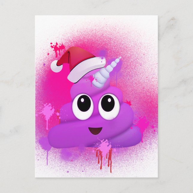 Unicorn Poop Santa Emoji Spray Paint Holiday Postcard (Front)
