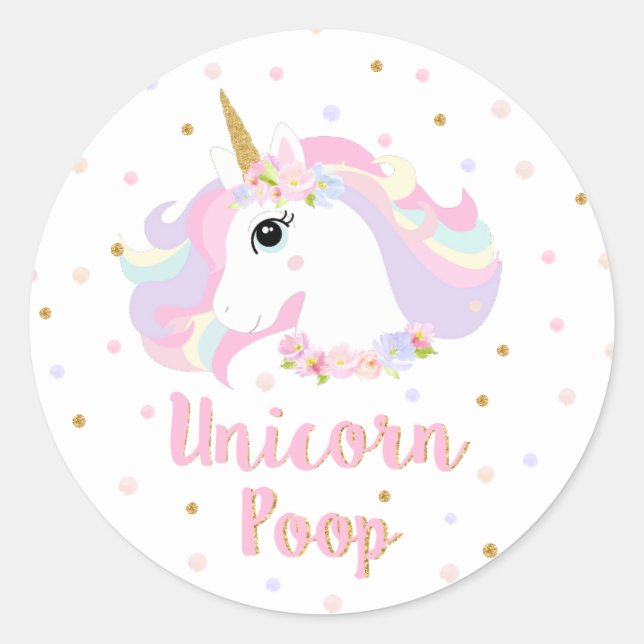 Unicorn Poop Sticker Birthday Party Favour Labels (Front)