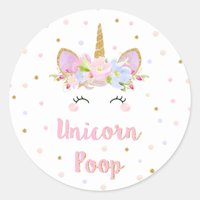 Unicorn Poop Sticker Birthday Party Favour Labels (Front)