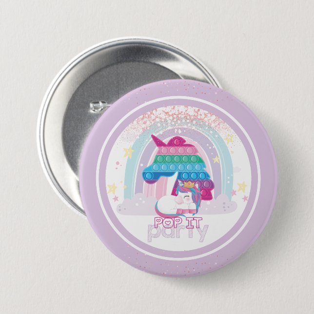 Unicorn Pop It Birthday  7.5 Cm Round Badge (Front & Back)