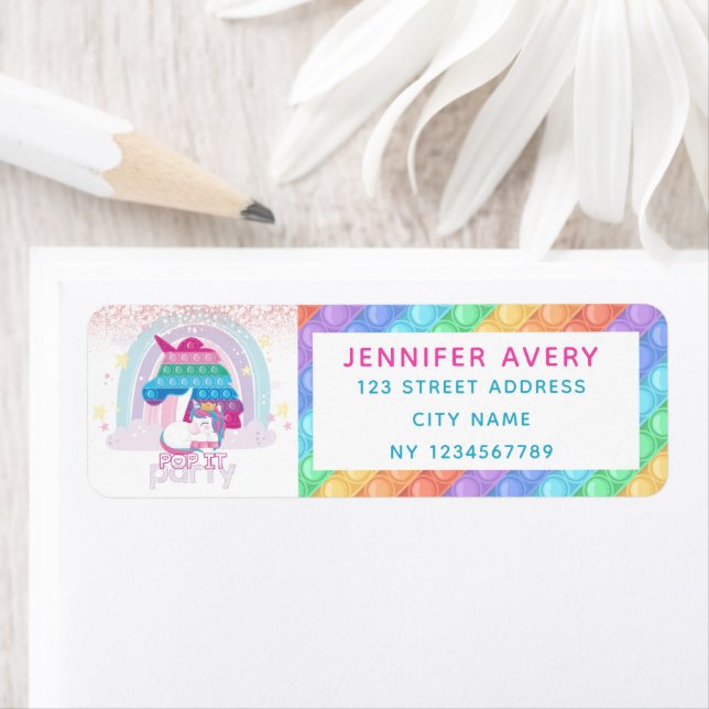 Unicorn Pop It Birthday Return Address (Insitu)