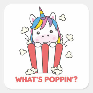 Unicorn Popcorn Whats Poppin Funny Square Sticker
