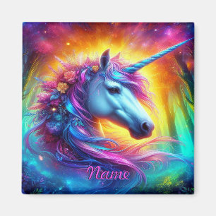 Unicorn Portrait in Enchanted Forest Magnet