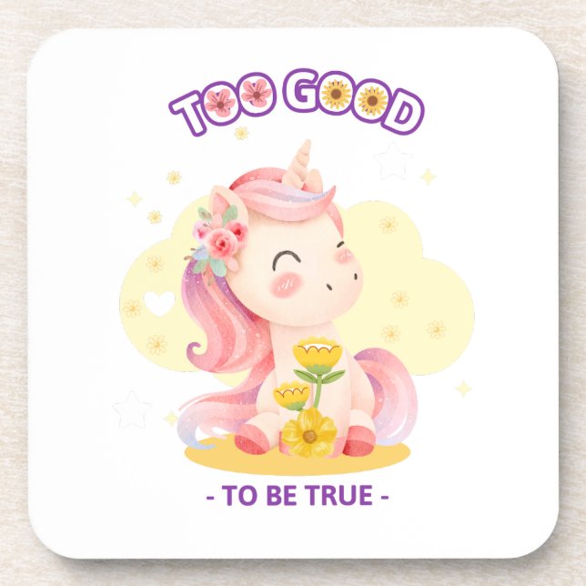 Unicorn portrait with flower crown coaster (Front)