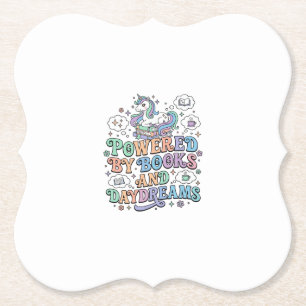 Unicorn Powered by Books and Daydreams Kawaii Vect Paper Coaster