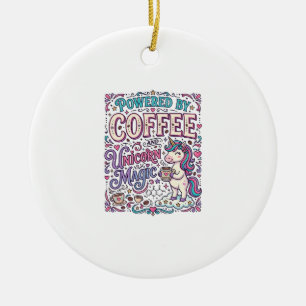 Unicorn Powered by Coffee and Unicorn Magic Colorf Ceramic Tree Decoration