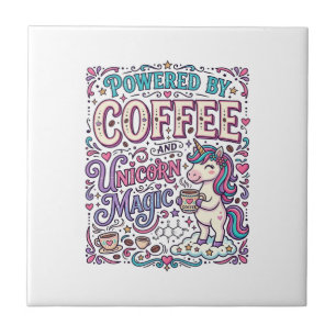 Unicorn Powered by Coffee and Unicorn Magic Colorf Tile