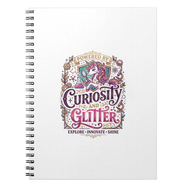 Unicorn Powered by Curiosity and Glitter Stylish W Notebook (Front)