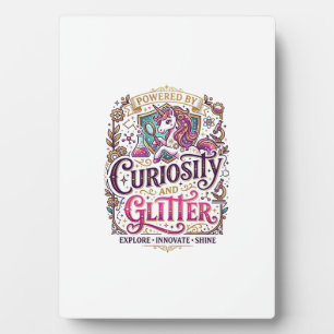 Unicorn Powered by Curiosity and Glitter Stylish W Plaque