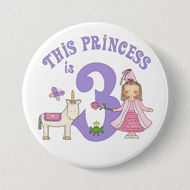 Unicorn Princess 3rd Birthday 7.5 Cm Round Badge (Front)
