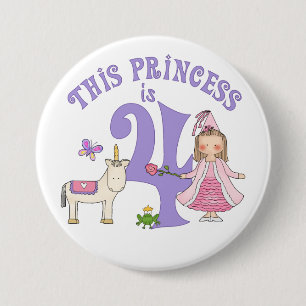 Unicorn Princess  4th Birthday 7.5 Cm Round Badge