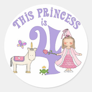 Unicorn Princess  4th Birthday Classic Round Sticker