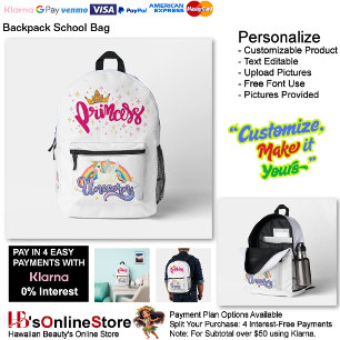 Unicorn Princess Dreamy Fantasy School Supplies 6 Printed Backpack