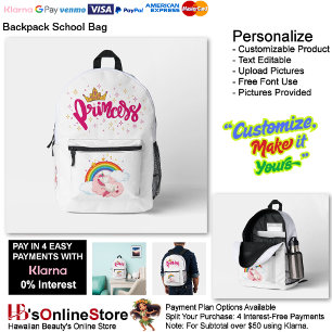 Unicorn Princess Dreamy Fantasy School Supplies 8 Printed Backpack