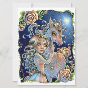 Unicorn Princess Fairytale Fantasy Rose Art Card