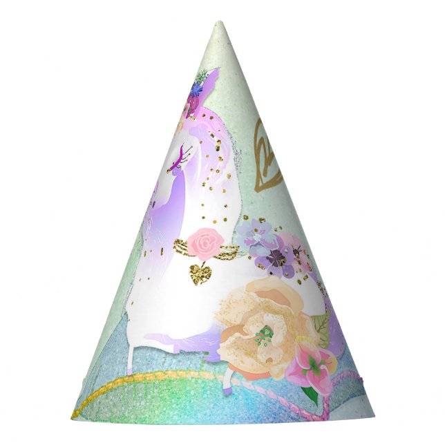 Unicorn Princess Iridescent Rainbow Pastel Party Party Hat (Front)