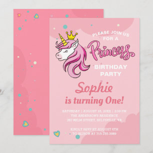 Unicorn Princess Kids Birthday Invitation