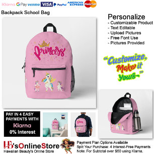 Unicorn Princess Pink Fantasy School Supplies 48 Printed Backpack