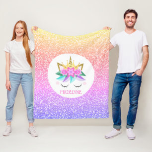 Unicorn Princess Rainbow Glitter Personalised Name Fleece Blanket