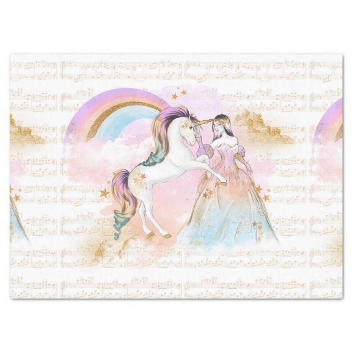 Image of Unicorn Princess Rainbow music stars pink blue Tissue Paper