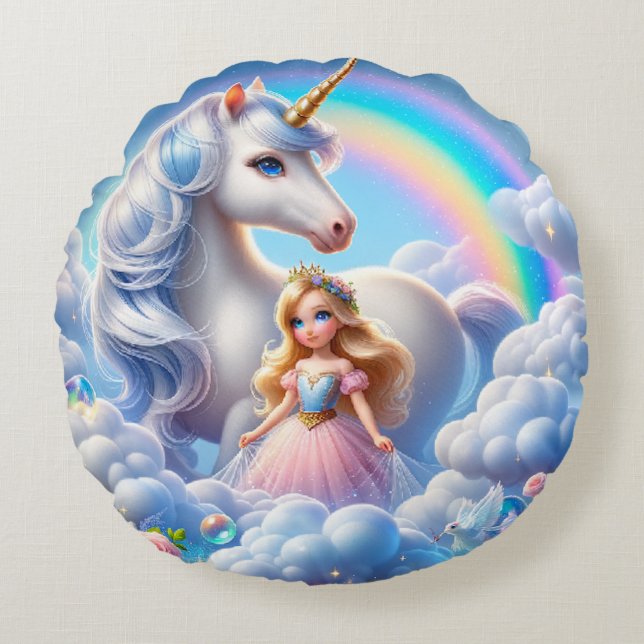 Unicorn Princess Rainbow Pillow – Pastel Fairytale (Front)