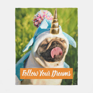 Unicorn Pug Fleece Blanket