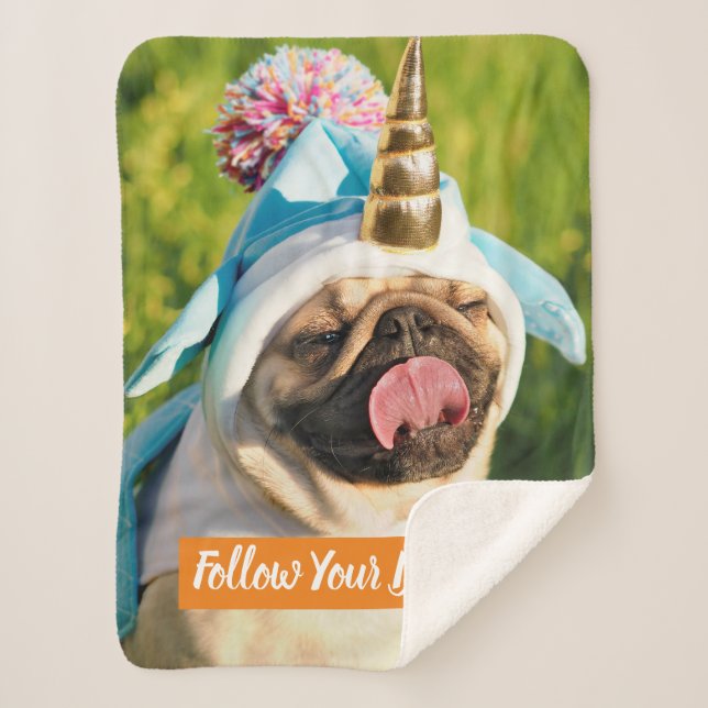 Unicorn Pug Sherpa Blanket (Front)
