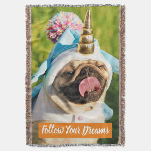 Unicorn Pug Throw Blanket