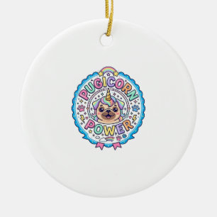 Unicorn Pugicorn Power Funny Cute Gift Design_1 Ceramic Tree Decoration