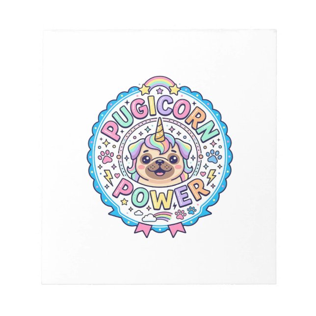 Unicorn Pugicorn Power Funny Cute Gift Design_1 Notepad (Front)