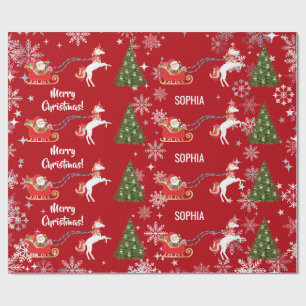 Unicorn Pulling Santa's Sleigh Snow Personalised  Wrapping Paper