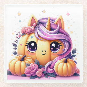 Unicorn pumpkin 01 glass coaster